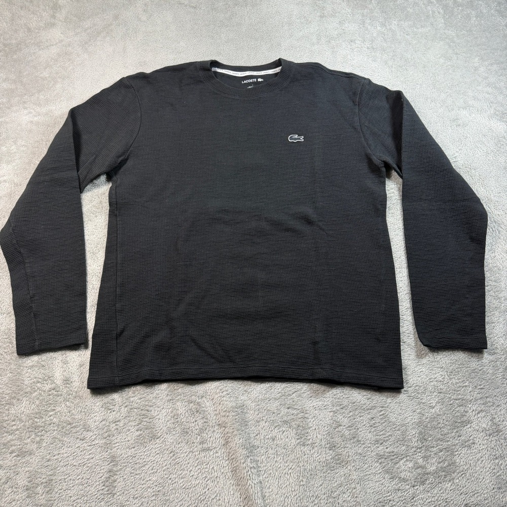 Lacoste Thermal Waffle Knit Shirt Mens Large Black Long Sleeve Sleepwear TH2081